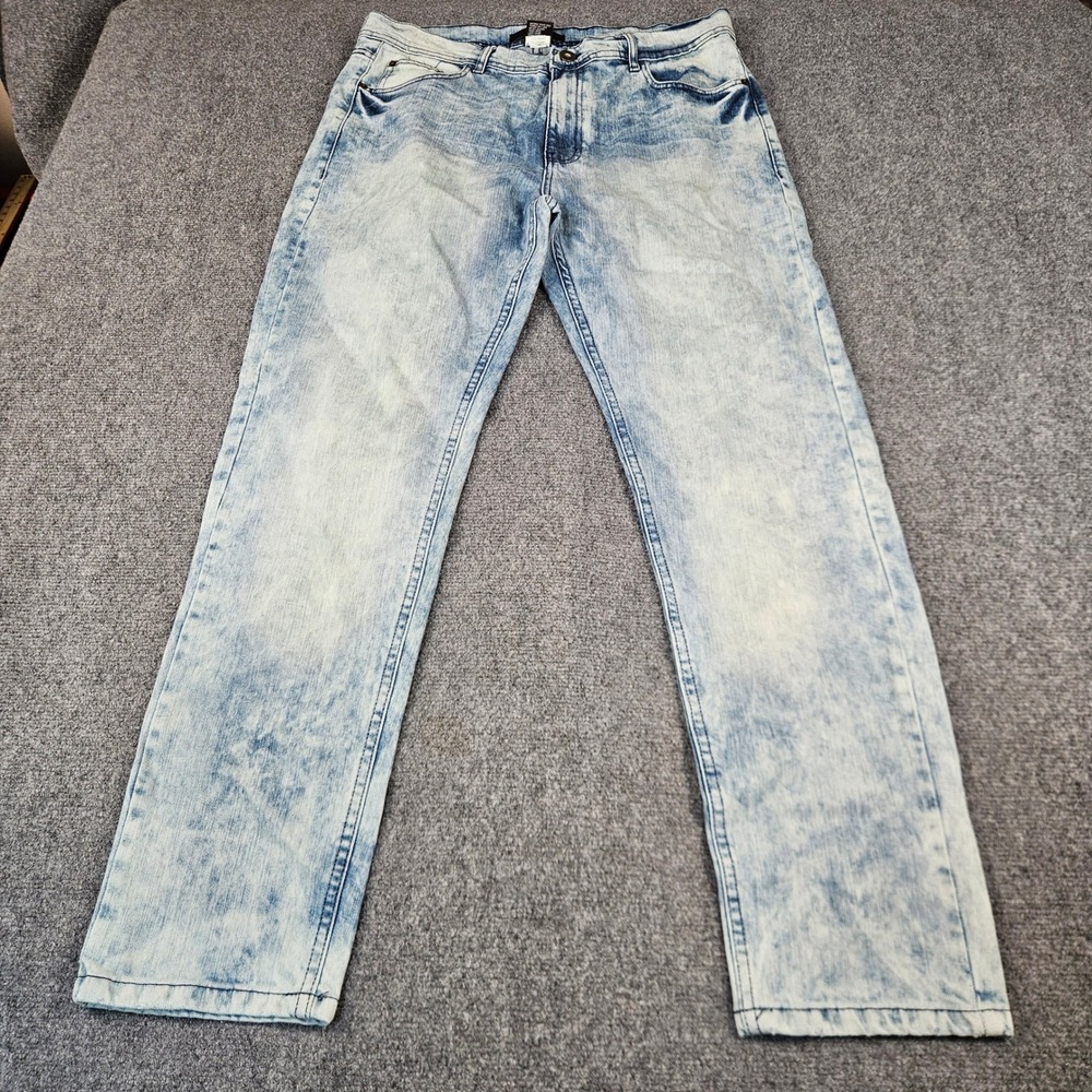 GS-115 Premium Mens Acid Wash Straight‎ Leg Jeans Light Blue Size 34 9FWJ-321C